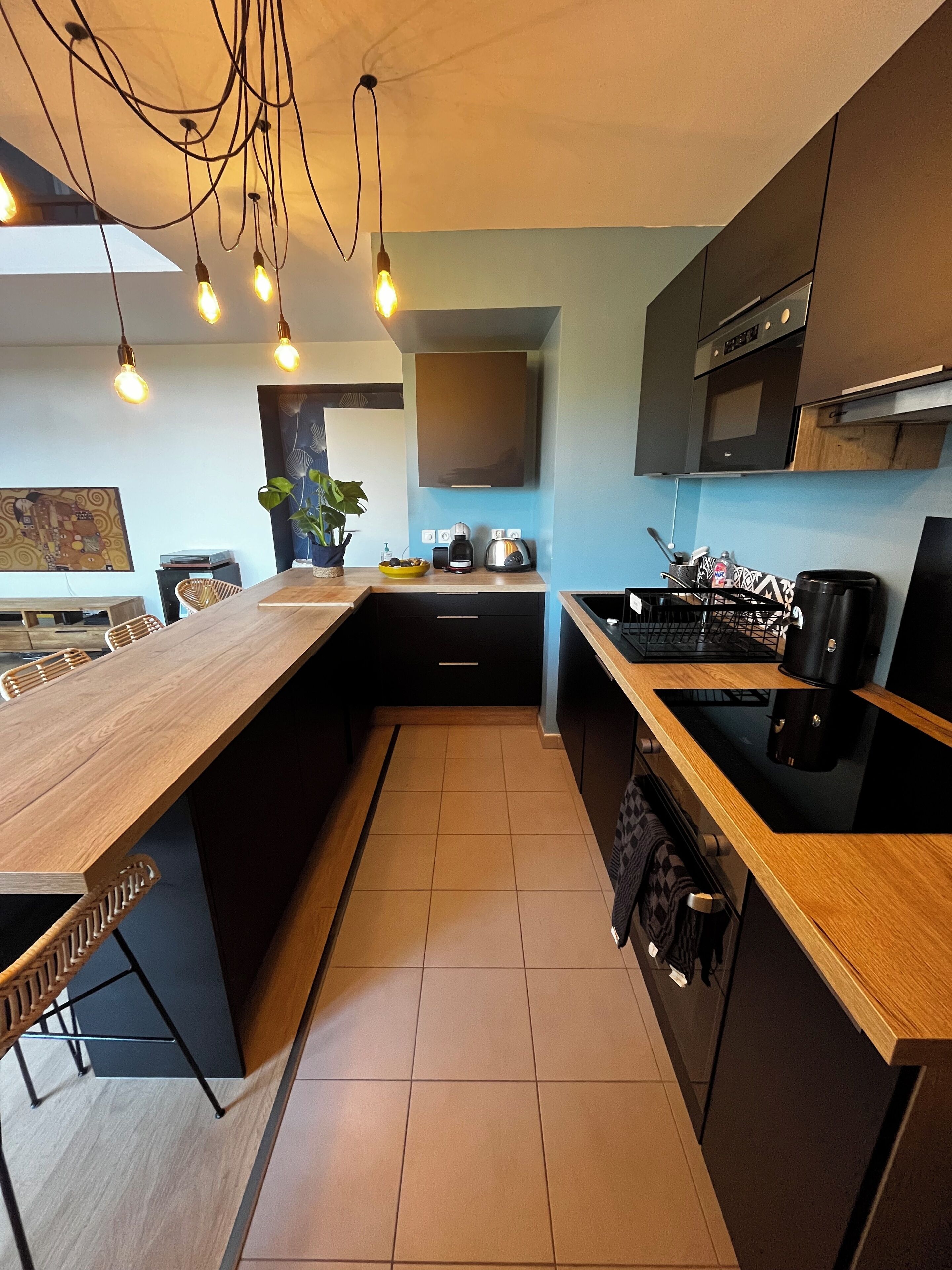 Een microgolfoven, een oven, een kookplaat, een vaatwasser