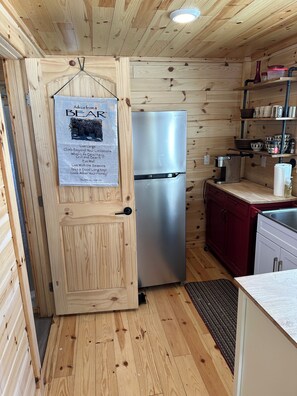 Fridge, microwave, coffee/tea maker, toaster