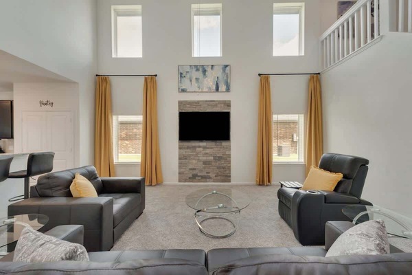 Living room Smart TV Air conditioning Carbon monoxide alarm WIFI  High chair 
Game room Study Free parking on premises Free street parking Hot water Full Kitchen with essentials Long term stays allowed Gazebo with outdoor siting, heating and grill.