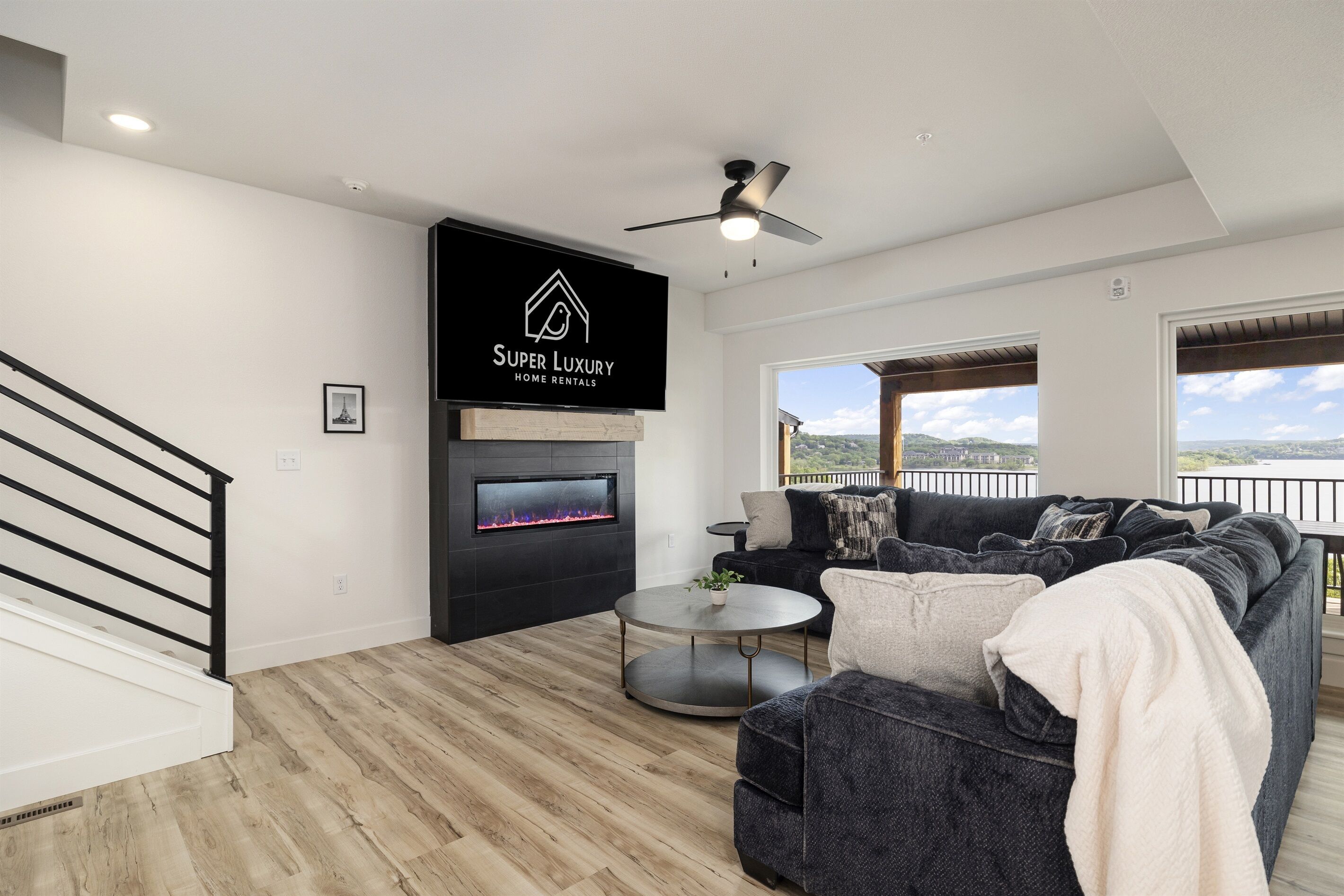 Smart TV, fireplace, video games, foosball