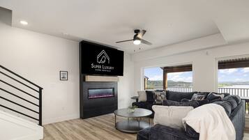 Smart TV, fireplace, video games, foosball