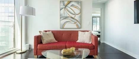 50-inch flat-screen TV with digital channels, streaming services