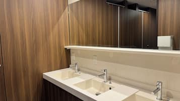 Hair dryer, electronic bidet, towels, toilet paper