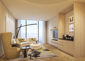 Luxe beddengoed, een minibar, een kluis op de kamer, een bureau