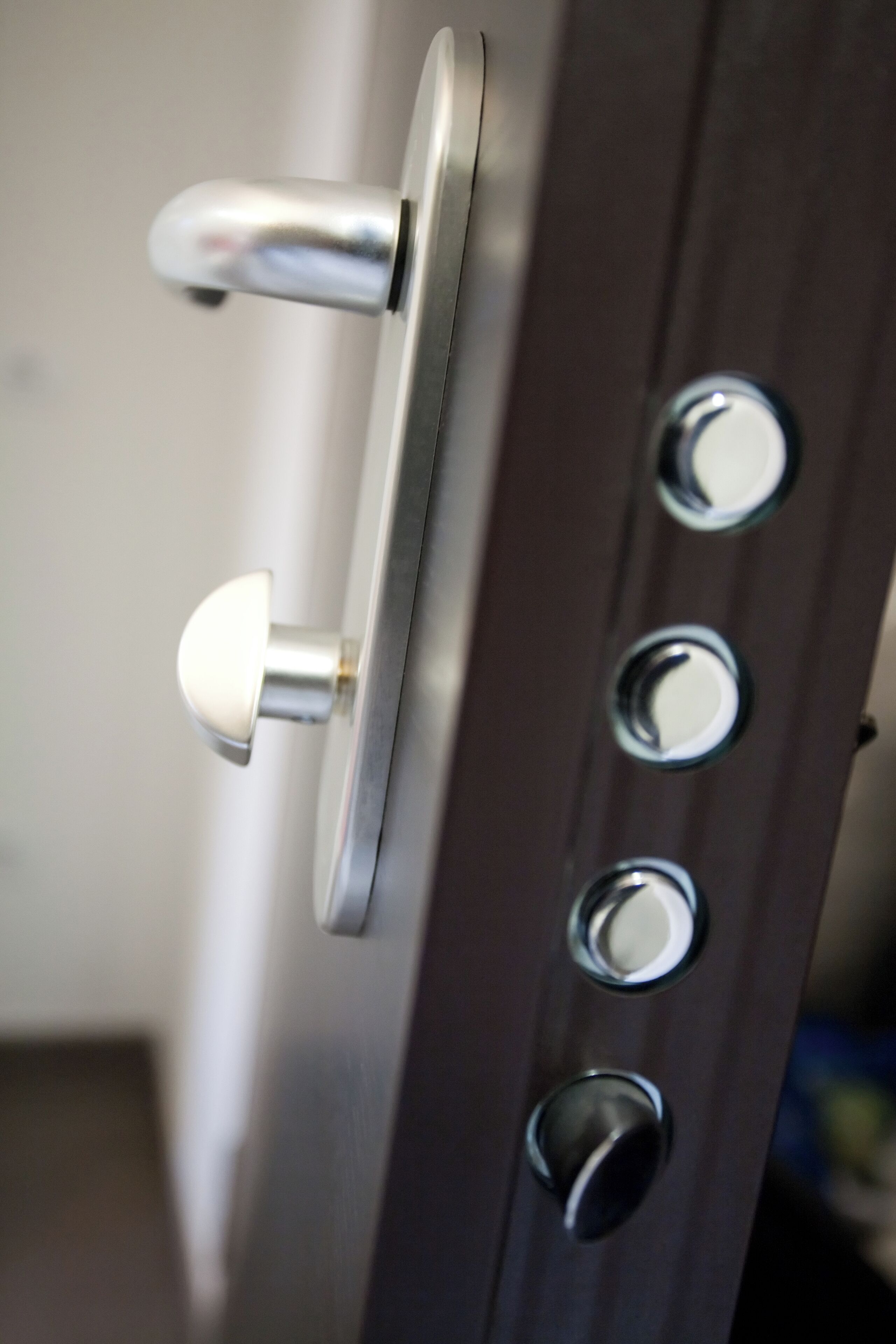 A door handle and lock mechanism.