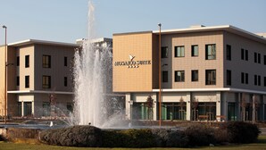 A modern building with a fountain in front, labeled "Mosaic Suite." - Mosaico Suite (Cesena)