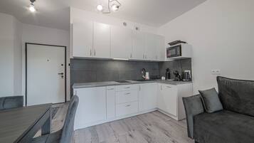 Classic-lejlighed - 1 dobbeltseng med sovesofa | Privat tekøkken | Køleskab, mikrobølgeovn, kogeplade, opvaskemaskine