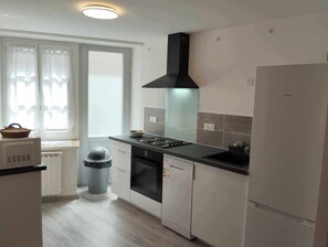 Frigorífico, microondas, horno y placa de cocina