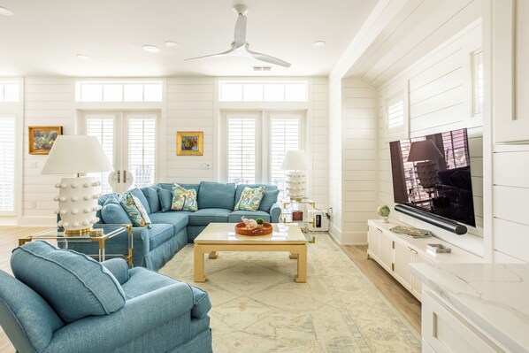 Smart TV, DVD player, books, video library