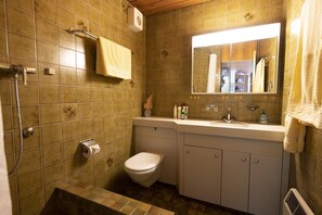 Shower, hair dryer, towels - Chasa Serras - Döpper: Ideally located cosy 2.5 room flat (Scuol)
