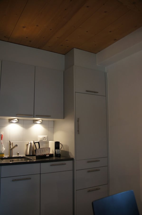 Fridge, oven, dishwasher, coffee/tea maker