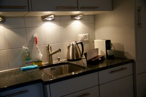 Fridge, oven, dishwasher, coffee/tea maker - Pro La Tour Pitschna: Modern 2.5-room flat in Ardez next to the historic residential tower from the 13th century. (Ardez)