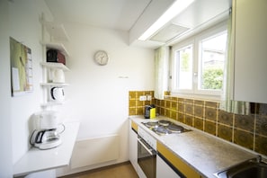 Fridge, oven, dishwasher, coffee/tea maker - Chasa Trü No. 18: Cosy 4.5 room flat in the Trü holiday development (Scuol)