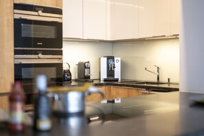 Fridge, microwave, oven, dishwasher
