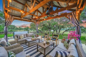 Terrace/patio - Hidden Hills I Family Vacation, Hot tub, Sleeps 24, 56 scenic acres for hiking! (Fischer)