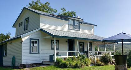 Catskill Farmhouse, mountain views, spring-fed swimming pond with deck, 22 acres