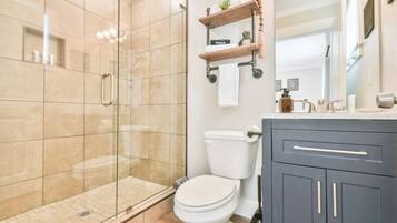 Douche, sèche-cheveux, serviettes fournies, papier toilette