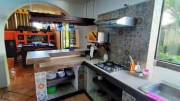 Fridge, stovetop, cookware/dishes/utensils