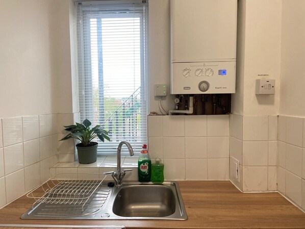 Apartment | Private kitchen | Fridge, microwave, oven, stovetop