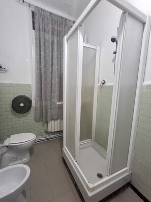 Chuveiro, secador de cabelo, bidê, toalhas de banho
