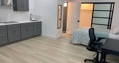 New Private Studio with Bed, attached bathroom and kitchen with SS appliances.