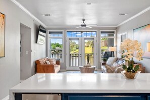 TV, fireplace, foosball