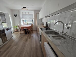Fridge, microwave, oven, dishwasher