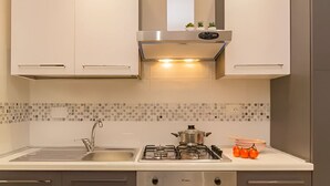 A modern kitchen with a gas stove, sink, and stainless steel cabinets. - Il Giardino Degli Agrumi - Roma (Roma)