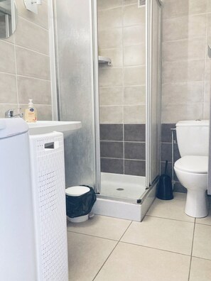 Shower, soap, toilet paper
