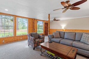 TV, fireplace - "The Shed on Jackson" King Bed (Fuquay-Varina)