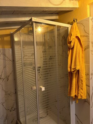 Shower, bidet, towels, toilet paper