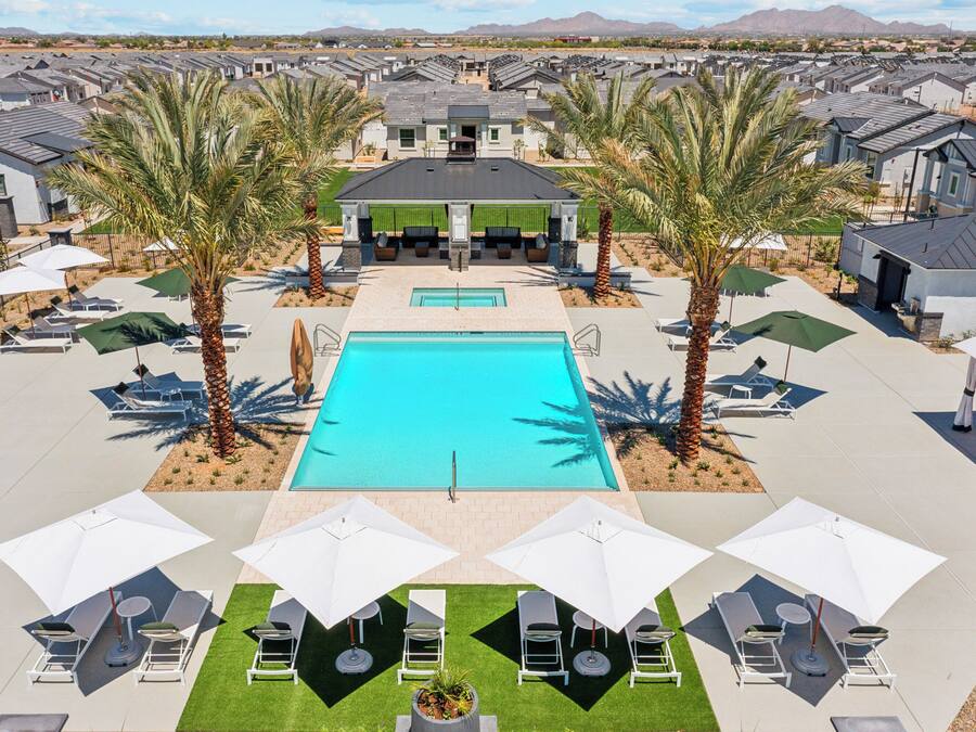 Outdoor pool, pool umbrellas, pool loungers