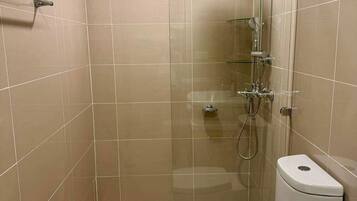 Shower, towels, soap, shampoo