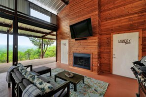 Una televisión, una chimenea