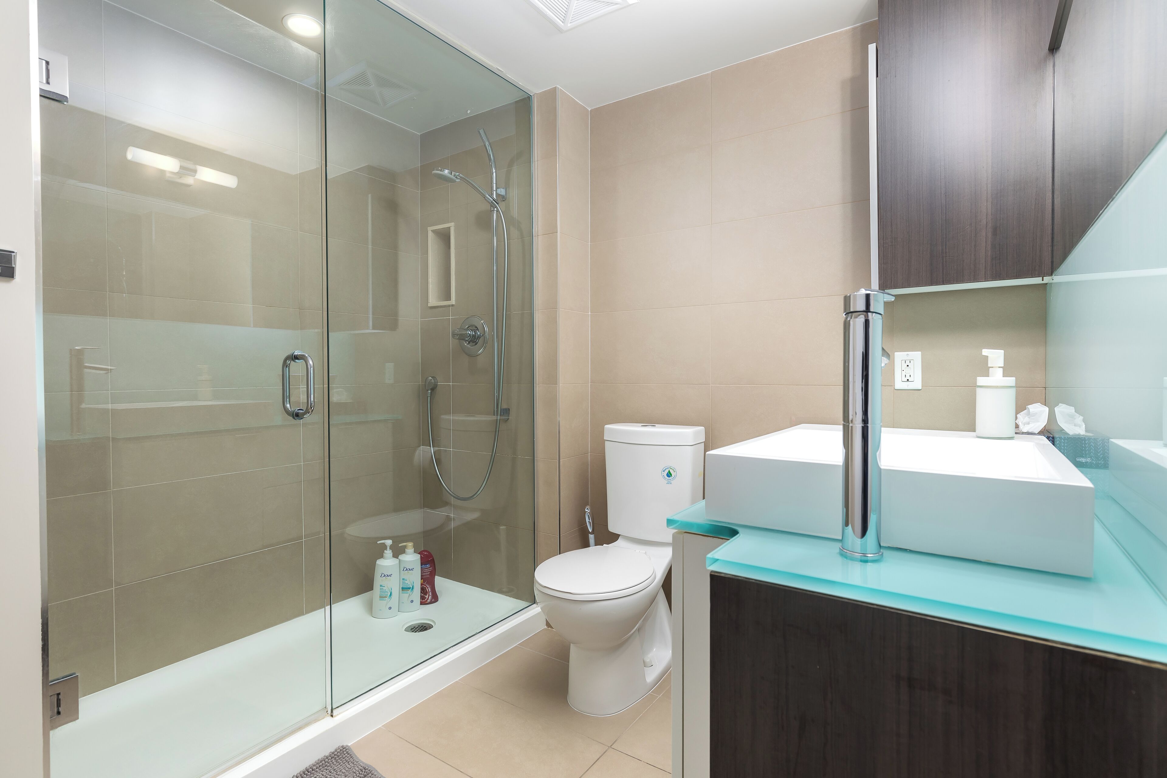 Comfort Apartment, Kitchen, City View | Bathroom | Shower, hair dryer, towels, soap