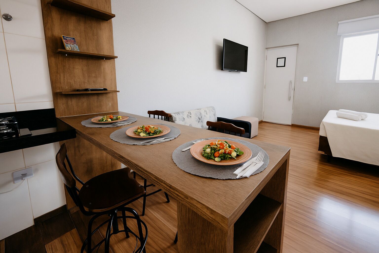 Family Double Room, Courtyard View | Private kitchen | Microwave, stovetop, espresso maker, griddle