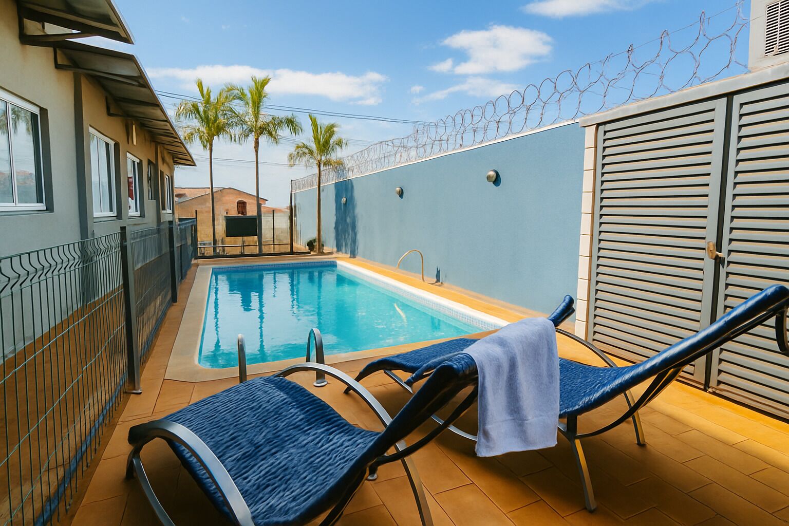 Outdoor pool, open 9:00 AM to 10:00 PM, sun loungers