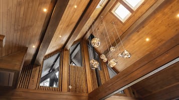 Deluxe Chalet, Mountain View | Living area | LED TV, fireplace, heated floors