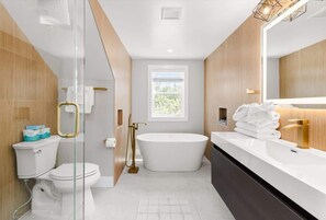 Douche, séchoir à cheveux, serviettes fournies, shampooing