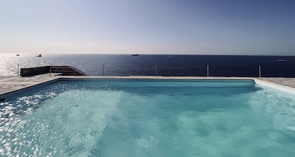 Cliff Villa Paros, 115sq.m | Panoramic sea view | Shared Pool |Spacious Terraces