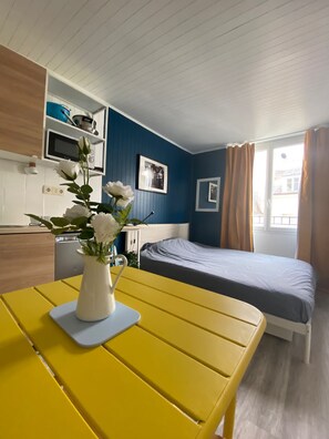 1 slaapkamer, een strijkplank/strijkijzer, wifi, beddengoed