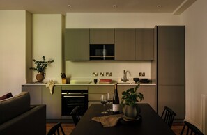 Luxury Apartment, Garden View | Private kitchen | Full-size fridge, microwave, oven, stovetop