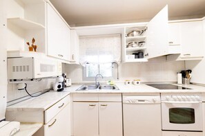 Fridge, microwave, oven, dishwasher