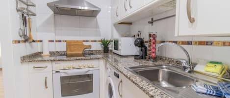 Fridge, microwave, oven, dishwasher