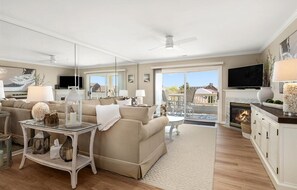 TV, fireplace - New for 2024 - 3 BR 2 BA Unit with Water Views and a Pool (Ocean City)