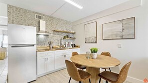 Fridge, microwave, coffee/tea maker, toaster