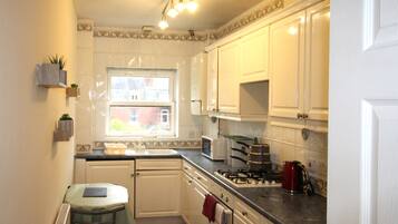 Fridge, microwave, oven, electric kettle