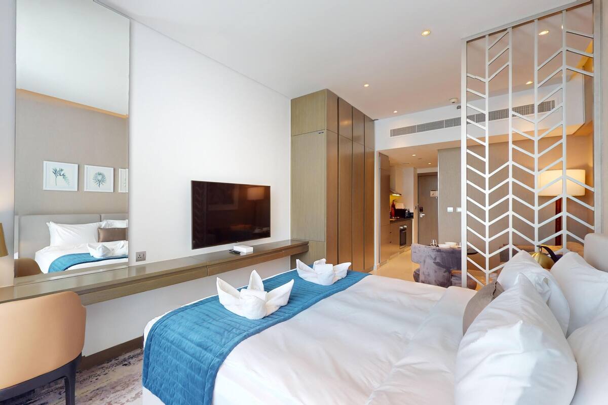 Apartamento, 1 habitación, acceso a la piscina | 5 dormitorios y ropa de cama