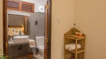 Bidet, towels, soap, shampoo