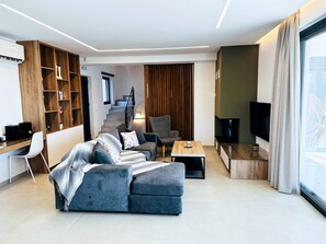 Villa, Multiple Bedrooms, Private Pool, Garden View | Living room - Skyline Serenity Villa 10pl 4bd 3ba .3min To Beach (Platanias)